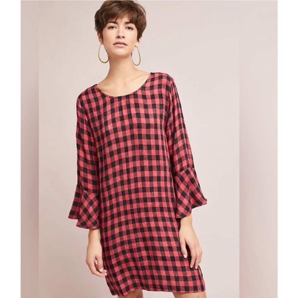 NWT Anthropologie Cloth & Stone For Anthropologie Buffalo Plaid Tie Back Dress L